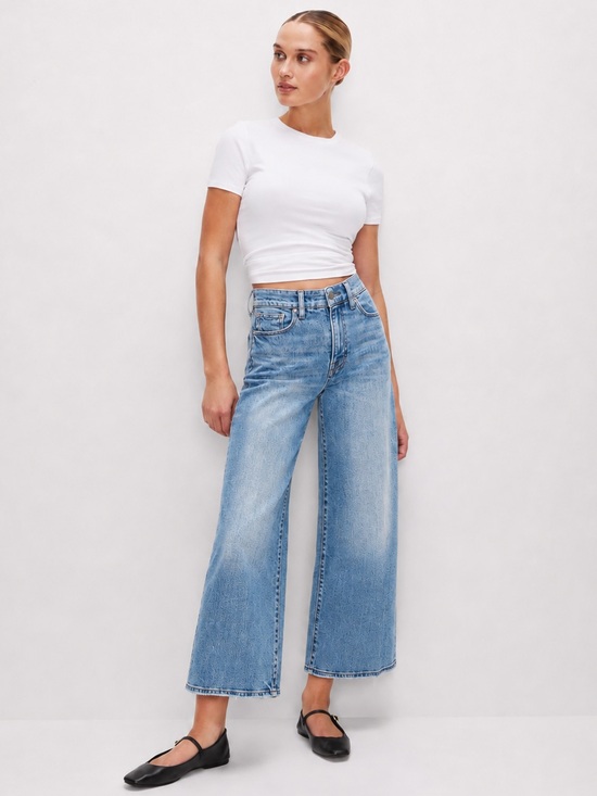 Good American Denim - Good American Good waist Crop palazzo wide leg jeans size 8/29 stretch high rise